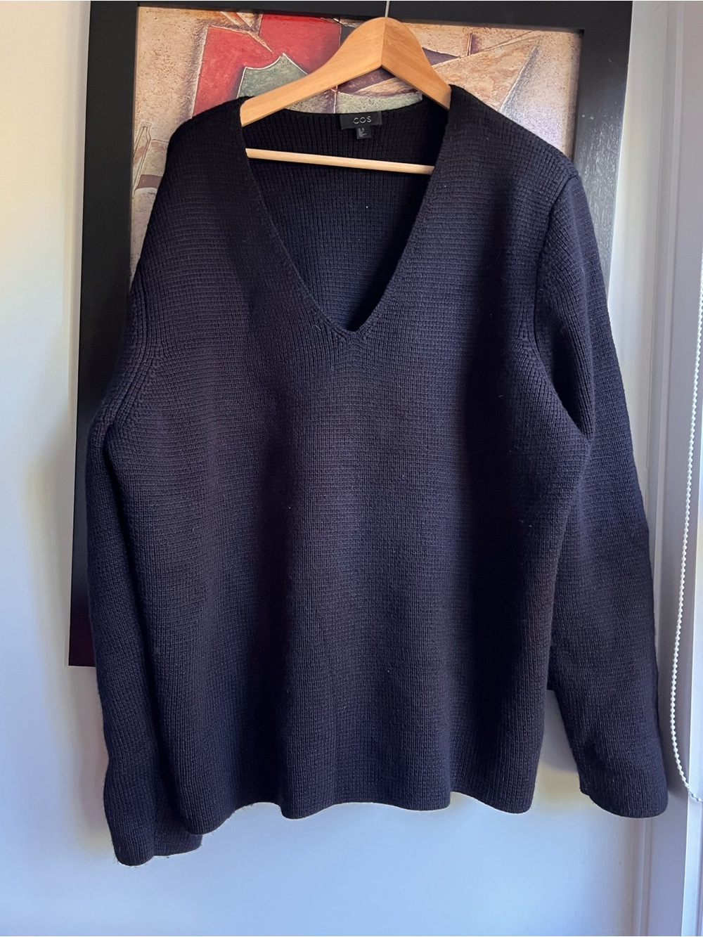 COS 100% Wool Waffle Knit Oversized Relaxed Fit V-Neck Sweater XL